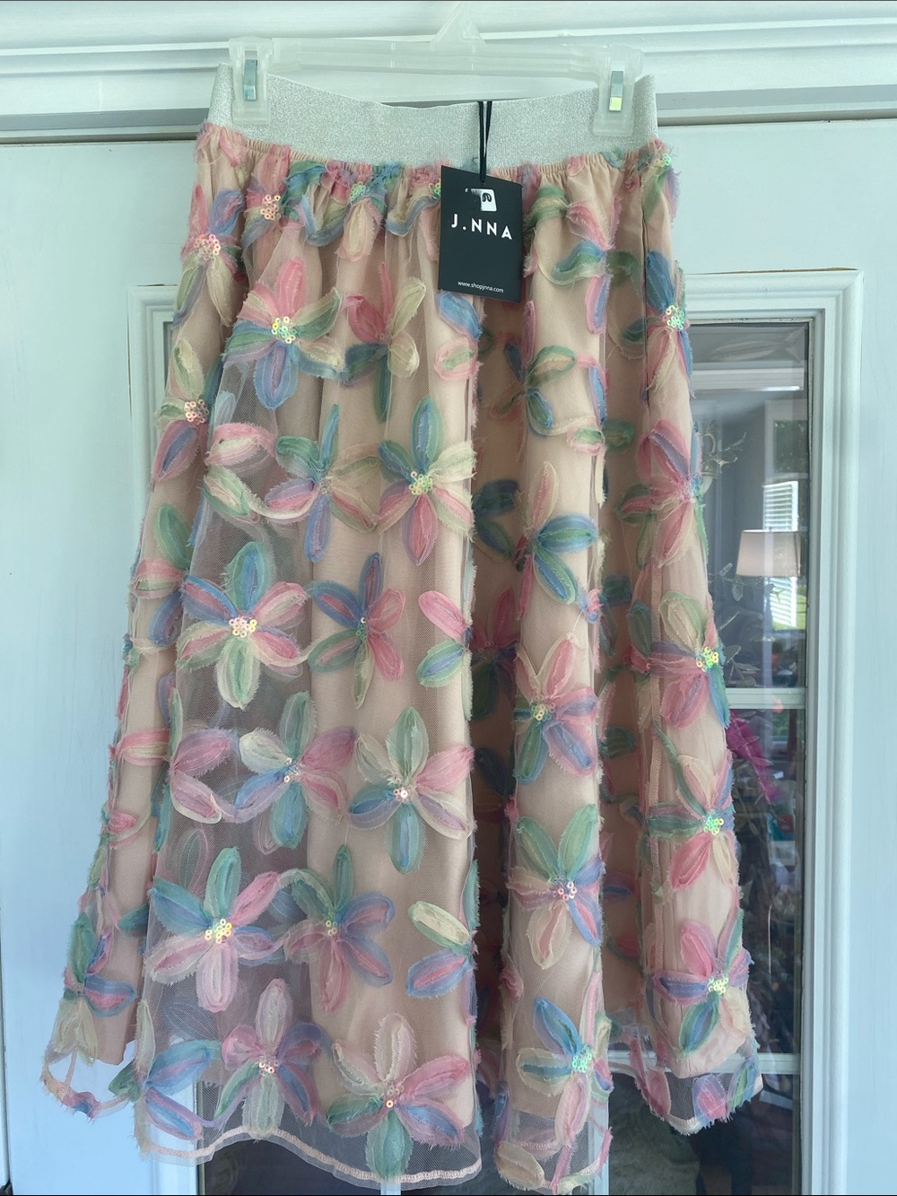 NWT Floral A-Line Embroidered Tulle Skirt. Multicolor. Feminine and Gorgeous